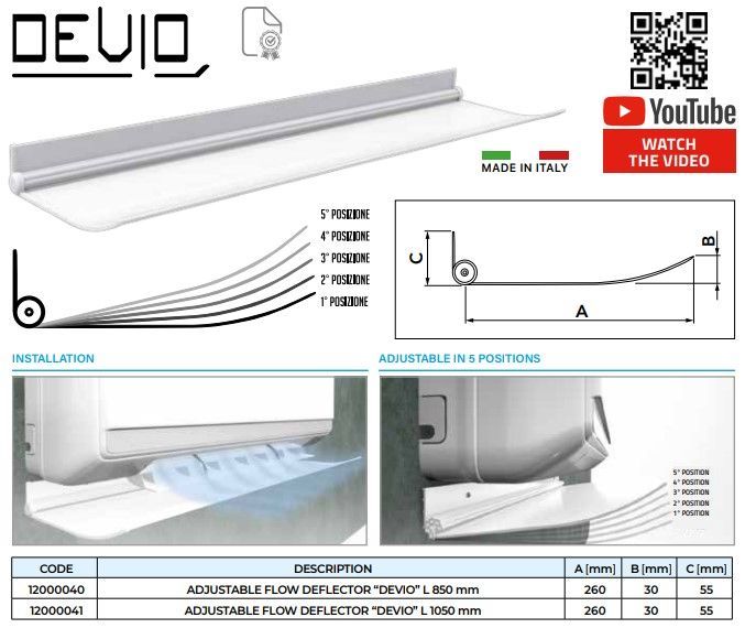 Deflector reglabil Aluminiu "Devio" L850mm Made in Italy